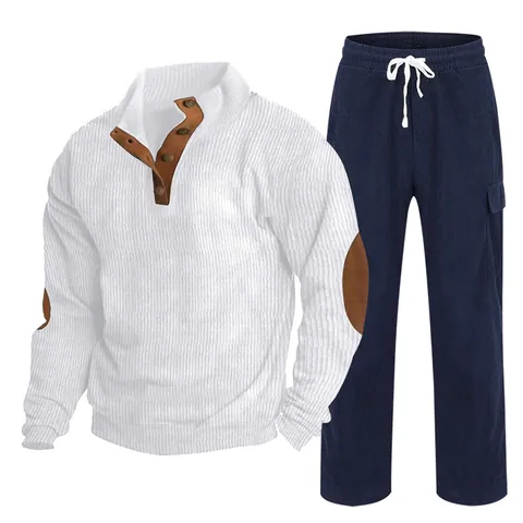 Herren Herbst Winter Halber Reißverschluss Pullover Stehkragen Hoodie Locker Sportlich Casual Top Und Bottom Cord-Set
