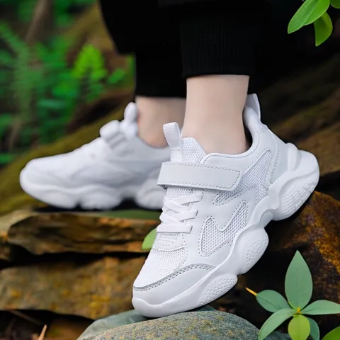 Kids White Sneakers Boys Girls Breathable Mesh Running Shoes For School Students Comfortable Lightweight Anti-Slip Running Shoes