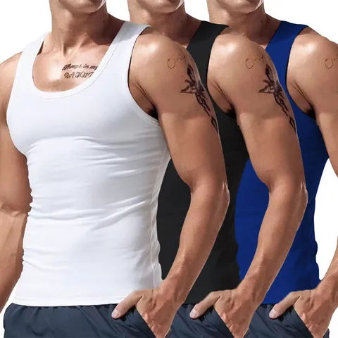 Men's American Sport Tank Top Pack Sleeveless Slim Fit Round Neck Muscle Tee Workout Gym Base Layer Solid Sleeveless Tops