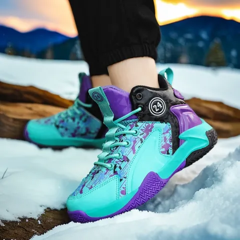 Boys Basketball Shoes Kids High Top Athletic Sneakers Warm Fleece Lined Training Shoes For Winter Autumn Youth Outdoor Sport Shoes