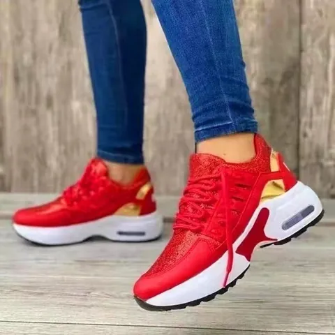 Baskets Compensées en Maille pour Femmes Chaussures à Plateforme Respirantes Fly-knit à Coussin d'Air Décontractées Sport pour Femmes