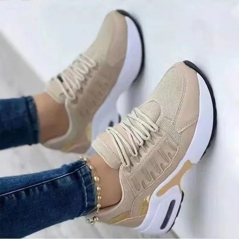Baskets Compensées en Maille pour Femmes Chaussures à Plateforme Respirantes Fly-knit à Coussin d'Air Décontractées Sport pour Femmes
