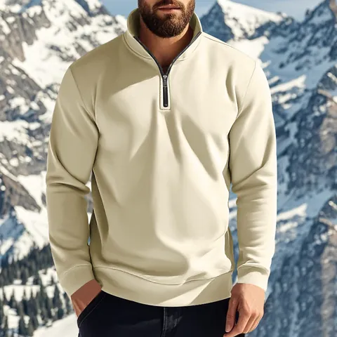 Men's Quarter Zip Stand Collar Fleece Sweatshirt Long Sleeve Solid Color Thermal Pullover Autumn Winter Casual Fashion Top