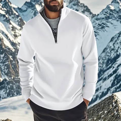 Men's Quarter Zip Stand Collar Fleece Sweatshirt Long Sleeve Solid Color Thermal Pullover Autumn Winter Casual Fashion Top