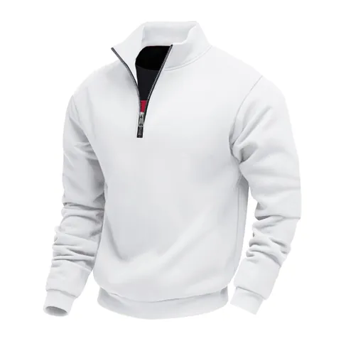 Men's Casual Stand Collar Quarter-Zip Fleece Sweatshirt Solid Color Long Sleeve Pullover Jacket For Autumn Winter