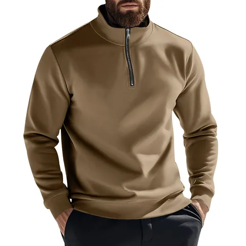 Men's Quarter-Zip Fleece Pullover Sweatshirt Mock Neck Long Sleeve Solid Color Casual Warm Winter Sporty Top