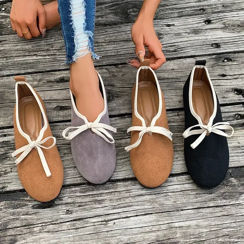 Bailarinas Mary Jane para Mujer Suela Blanda de Gamuza Mocasines sin Cordones Lazo Zapatos Casuales Negro Gris Camello