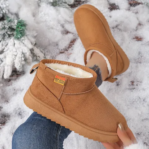 Botas de Nieve Cortas de Invierno para Mujer Talla Grande Suela Gruesa Forro de Felpa Cálidas Antideslizantes Moda Zapatos Casuales