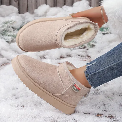 Botas de Nieve Cortas de Invierno para Mujer Talla Grande Suela Gruesa Forro de Felpa Cálidas Antideslizantes Moda Zapatos Casuales