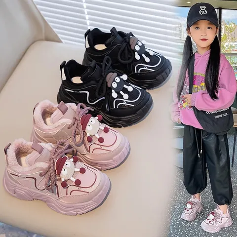 Χειμερινά Παιδικά Sneakers με Επένδυση Fleece Ζεστά Παπούτσια Τρεξίματος Χαρακτήρας Κινουμένων Σχεδίων Παχιά Σόλα Αντιολισθητικά Casual Βαμβακερά Παπούτσια για Κορίτσια Αγόρια