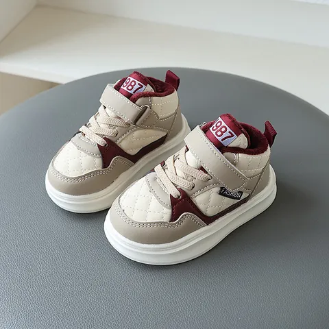 Kids Winter Sneakers Fleece Lined Warm High Top Board Shoes Quilted Synthetic Leather Casual Sneakers For Boys Girls