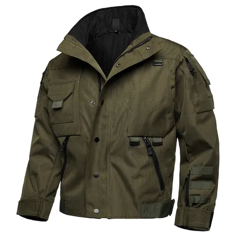 Men's Tactical Military Jacket Windproof Wear-Resistant Multi-Pocket Special Agent Style Outdoor Hiking Uniform Coat
