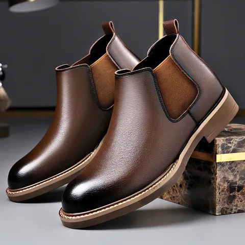 Herren Casual Chelsea Boots Spaltleder Slipper Ankle Boots Warmes Fleecefutter Rutschfeste Outdoor Fashion Schuhe Für den Herbst
