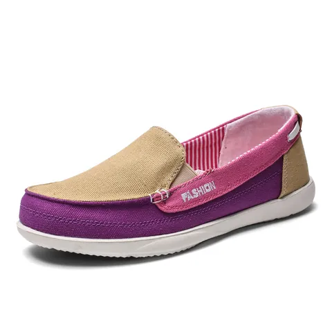 Women Casual Canvas Shoes Color-Block Slip-On Sneakers For Outdoor Walking Breathable Low Top Fashion Shoes Daily Footwear
