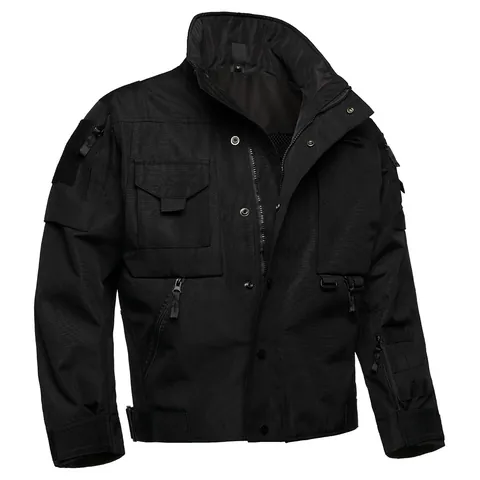Men's Tactical Military Jacket Windproof Wear-Resistant Multi-Pocket Special Agent Style Outdoor Hiking Uniform Coat