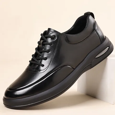 Zapatos Casuales de Negocios para Hombre Cuero de Vaca de Primera Capa Zapatillas Transpirables Suela Gruesa de Cuero Cosido