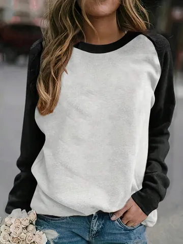 Women's Long Sleeve Raglan Shirt Contrast Color Heart Football Graphic Print Casual Polyester Round Neck Top XY2409101