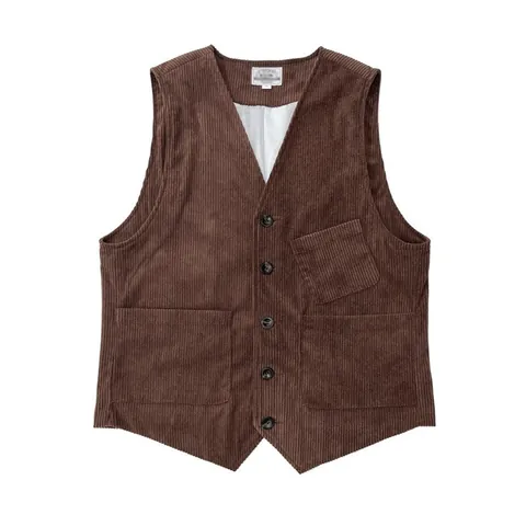 Gilet Vintage in Velluto a Coste da Uomo Stile Britannico Multitasca Top da Lavoro Tinta Unita Giacca Senza Maniche