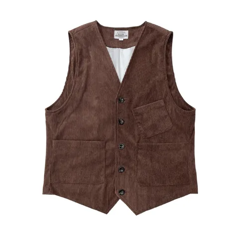 Men Vintage Corduroy Vest British Style Waistcoat Multi-pocket Workwear Top Solid Color Casual Sleeveless Jacket