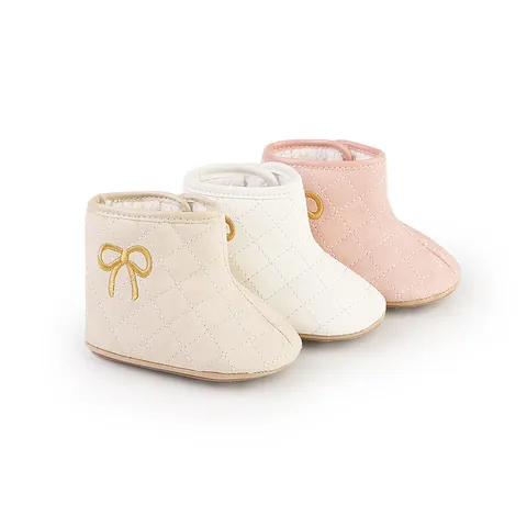 Säugling Baby Winter Plüsch Warm Lauflernschuhe Kunstleder Gesteppt Schleife Stickerei Rutschfest Weiche Sohle Prewalker Stiefel