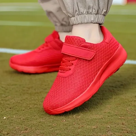Breathable Mesh Kids Sports Shoes For Boys Girls Lightweight Soft Sole Running Sneakers With Hook And Loop Closure