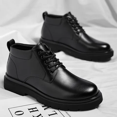 Damen Schwarz Martin Boots Recyceltes Leder Arbeitsstiefel Fleecegefüttert Warm Winter Schuhe Höhensteigernd Rutschfest Dicke Sohle Lässig Kurzstiefel
