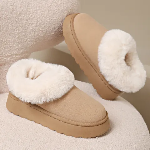 Stivali da Neve Casual da Donna Invernali in Finta Pelle Scamosciata con Plateau e Collo in Pelliccia Artificiale Caldi Slip-On
