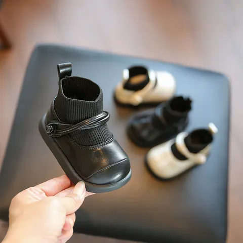 Baby Girl Toddler Shoes Autumn Winter Soft Sole Non-Slip Short Boots Warm Fleece Lined Knit Patchwork Princess Infant First Walkers
