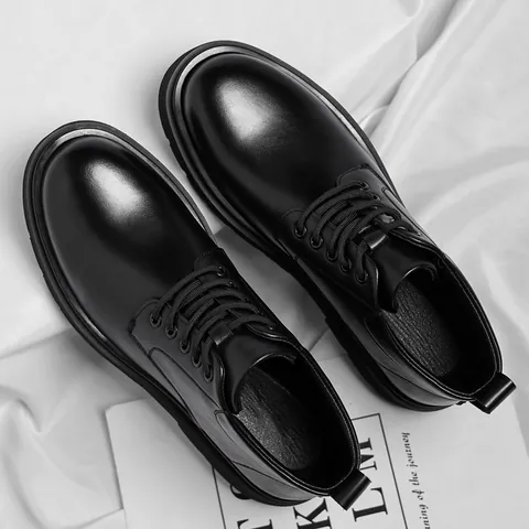 Damen Schwarz Martin Boots Recyceltes Leder Arbeitsstiefel Fleecegefüttert Warm Winter Schuhe Höhensteigernd Rutschfest Dicke Sohle Lässig Kurzstiefel