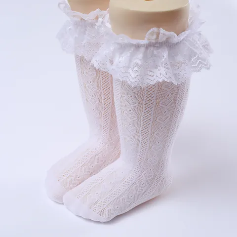 Girls Lolita Lace Ruffle Princess Socks Breathable Hollow Out Fishnet Mesh Socks With Bow Knot For Toddler Kids