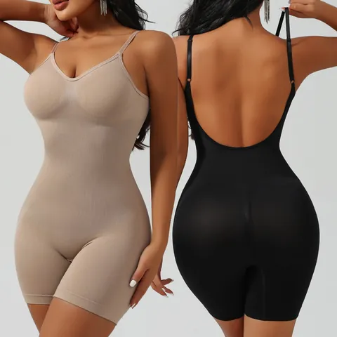 Women Sexy Seamless Backless Shapewear Bodysuit Abdominal Control Butt Lifting Body Shaper Nude Black Coffee Slimming Suit