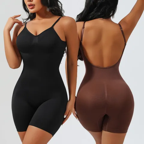 Women Sexy Seamless Backless Shapewear Bodysuit Abdominal Control Butt Lifting Body Shaper Nude Black Coffee Slimming Suit