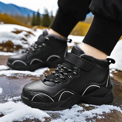Boys Winter Fleece Lined Basketball Shoes High Top Waterproof Warm Non-Slip Sneakers Kids Outdoor Sport Footwear