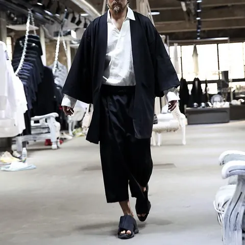 Men Mid-length Batwing Sleeve Cardigan Jacket Japanese Streetwear Loose Fit Solid Black Hoodless Windbreaker Trench Coat For Performance