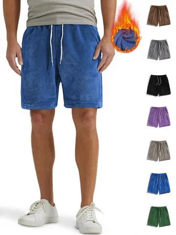 Herren Plus Size Korallenfleece Sport Shorts Mit Kordelzug Elastische Taille Warme Winter Lässige Shorts Polyester Fleece Hosen Loose Fit Trainingsshorts