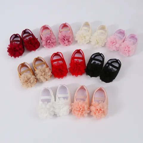 Newborn Baby Girls Princess Shoes And Flower Headband Soft Sole Infant First Walkers Breathable Non-Slip Baptism Wedding Party Footwear