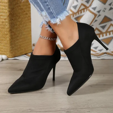 Bottines à Bout Pointu et Talon Aiguille pour Femmes en Daim Élégantes Escarpins Mode Noir Khaki Chaussures Automne Hiver