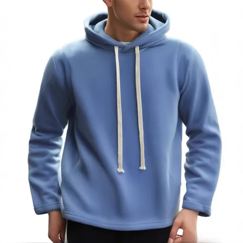 Men's Casual Polar Fleece Hoodie Warm Hooded Sweatshirt Solid Color Long Sleeve Pullover Top For Autumn Winter Men