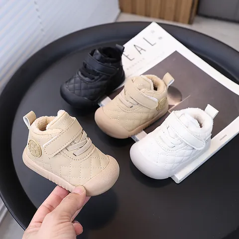 Zapatos de Caminar para Niños Acolchados con Forro de Felpa Zapatillas de Invierno Cálidas Suela Blanda Antideslizantes Velcro