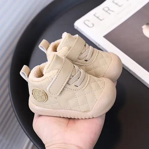 Zapatos de Caminar para Niños Acolchados con Forro de Felpa Zapatillas de Invierno Cálidas Suela Blanda Antideslizantes Velcro