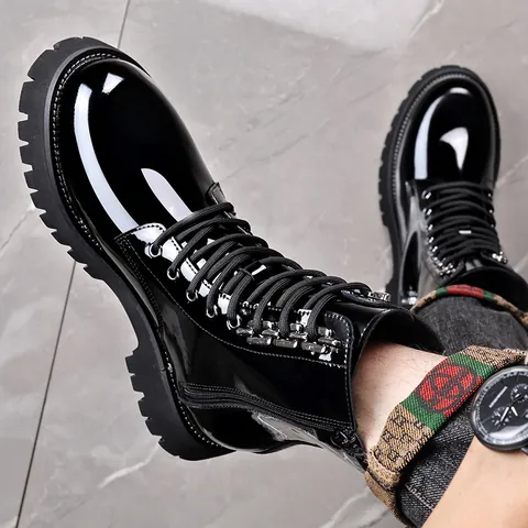 Stivali Martin da Uomo in Pelle di Vacchetta alla Moda Suola Spessa con Cerniera Laterale Stivali da Lavoro Eleganti Casual Chelsea per Autunno Inverno