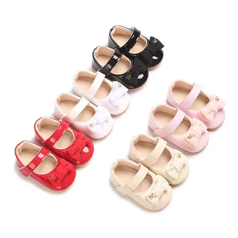 Infant Baby Girl Mary Jane Shoes Soft Sole Bow Princess Flats Non-Slip First Walkers Synthetic Leather Fabric Toddler Shoes
