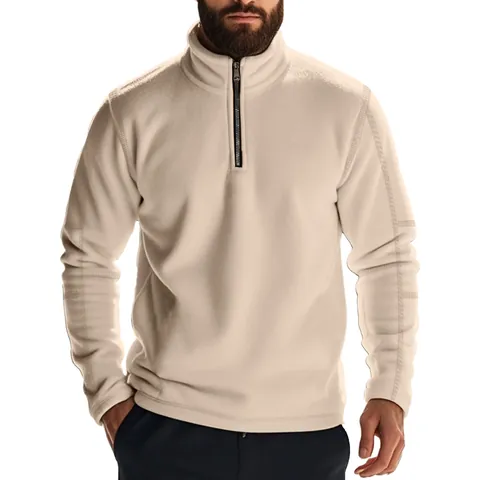 Men's American Outdoor Heavyweight Composite Polar Fleece Stand Collar Quarter Zip Long Sleeve Sweatshirt Warm Casual Top