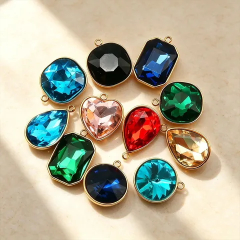 Stainless Steel Faceted Glass Crystal Gemstone DIY Jewelry Making Pendant Multi Shape Color Necklace Earring Finding