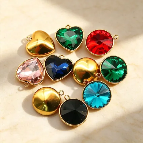 Stainless Steel Faceted Glass Crystal Gemstone DIY Jewelry Making Pendant Multi Shape Color Necklace Earring Finding