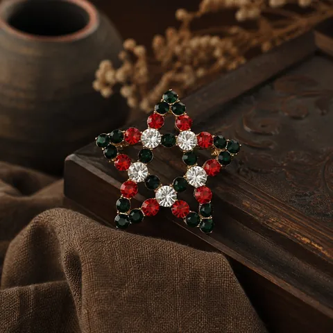 Vintage Legering Ster Strass Brosche Pin Kerst Rood Groen Helder Strass Ingelegde Mode Sieraden Voor Vrouwen Bruiloft Feest Cadeau