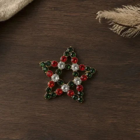 Vintage Legering Ster Strass Brosche Pin Kerst Rood Groen Helder Strass Ingelegde Mode Sieraden Voor Vrouwen Bruiloft Feest Cadeau