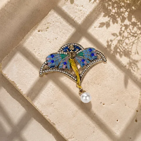 Vintage Fairy Elf Brooch Enamel Wings Rhinestone Alloy Pin Artificial Pearl Pendant For Women Coat Suit Dress Jewelry Gift