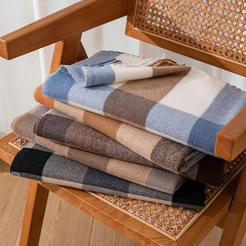 Women Soft Plaid Tassel Scarf Thick Polyester Imitation Cashmere Checkered Shawl Warm Winter Neck Wrap Classic Daily Accessory