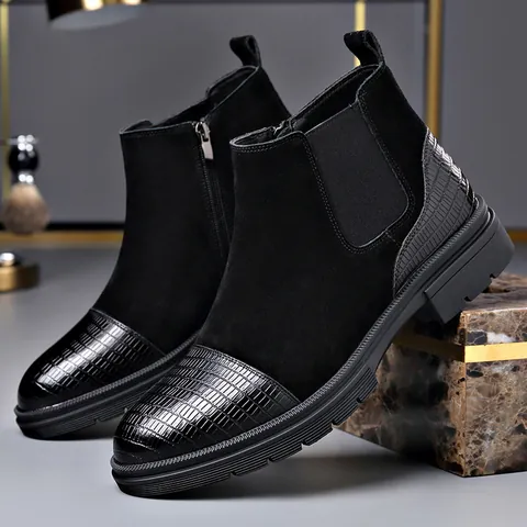 Herren Britischer Stil Martin Boots Rindsvelours Patchwork Chelsea Boots Seitenreißverschluss Warme Winter Kurzstiefel Für Herren Fashion Lederstiefel
